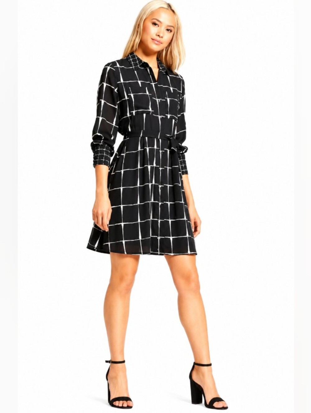 NWOT Ruffle Hem Shirt Dress – Who What Wear Black Plaid